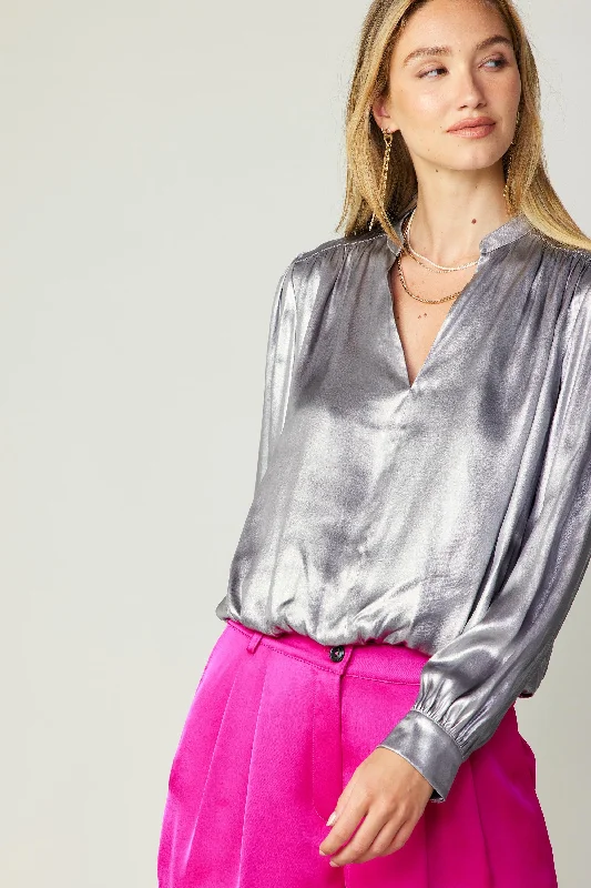 Metallic Bubble Hem Blouse