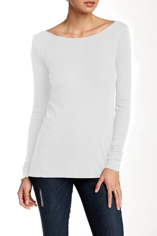 Long Sleeve Cowl Back Tee In White