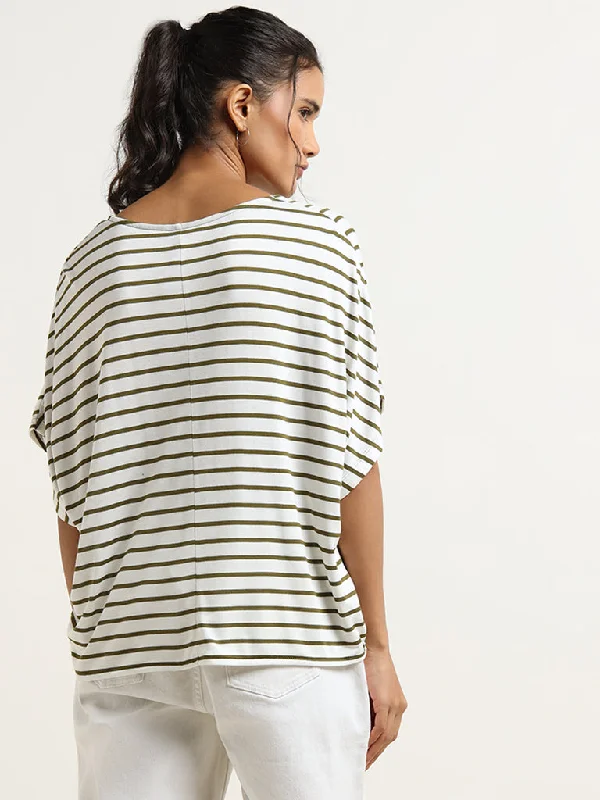 LOV Green Monochrome Striped Top