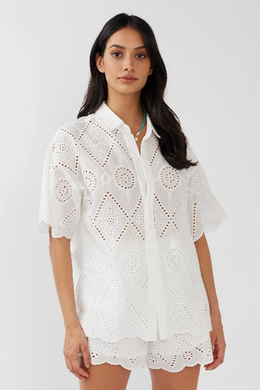 Love Again Eyelet Embroidery Shirt White