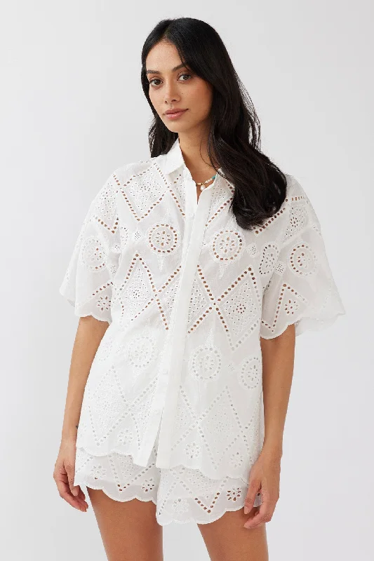 Love Again Eyelet Embroidery Shirt White