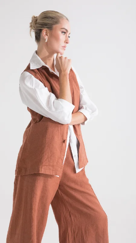 Luca Linen Vest - Brown