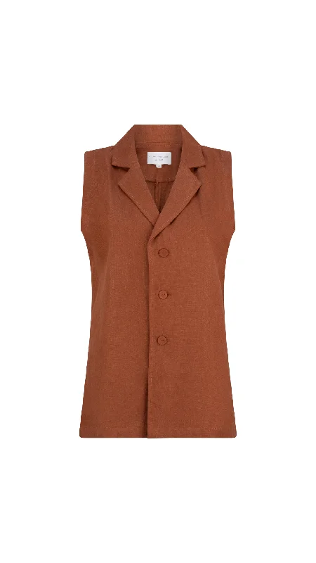 Luca Linen Vest - Brown