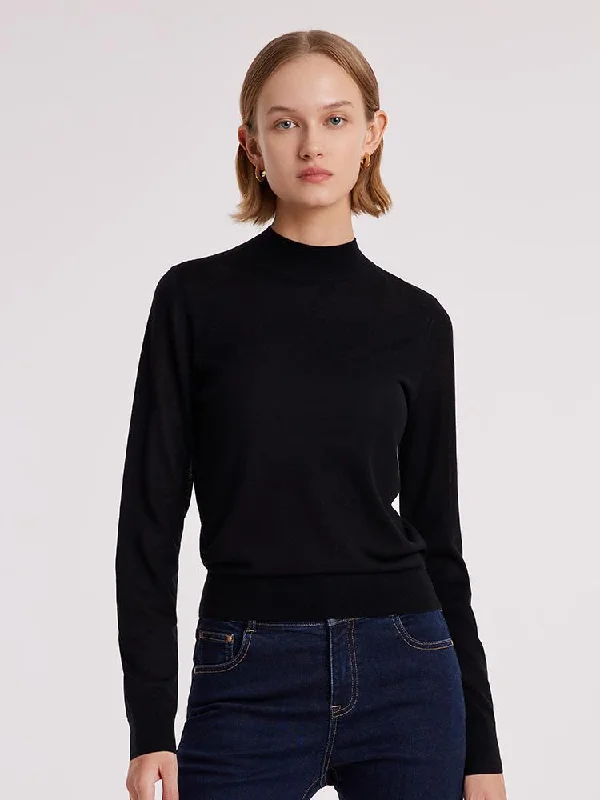 Machine Washable Wool Slim Mock Neck Women Sweater