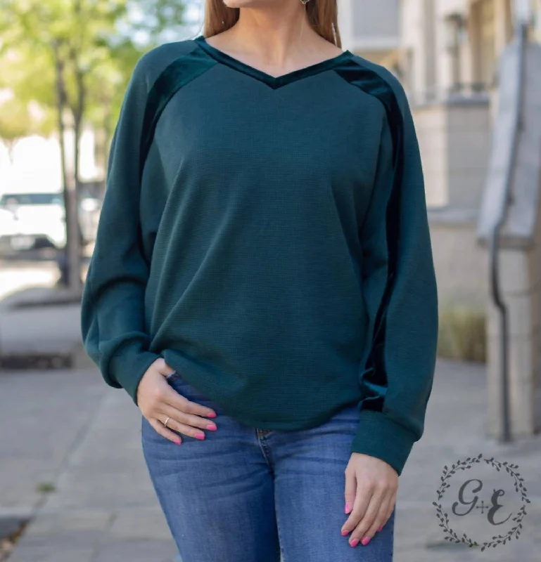 Made For You V Neck With Batwing Sleeve Top In Teal