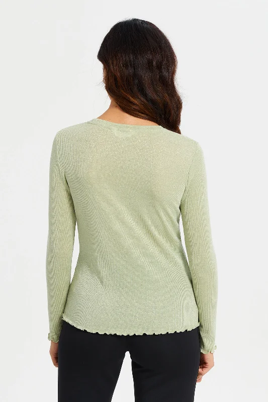 Women Mint Ribbed Top