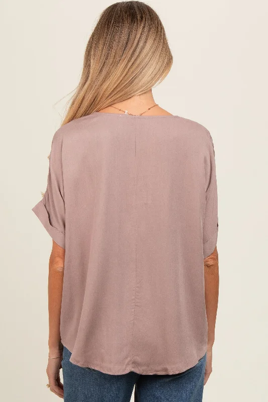 Mocha V-Neck Pin-Tuck Detail Maternity Top