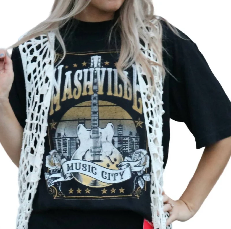 Nashville Music City Skyline & Guitar Graphic Tee In Black