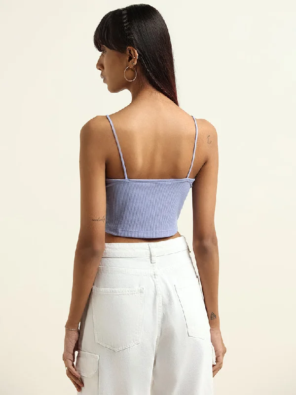 Nuon Blue Ribbed Crop T-Shirt