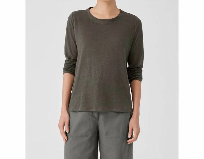 Organic Linen Jersey Crew Neck Top In Grove