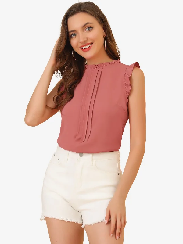 Business Office 1950s Ruffled Retro Sleeveless Work Blouses