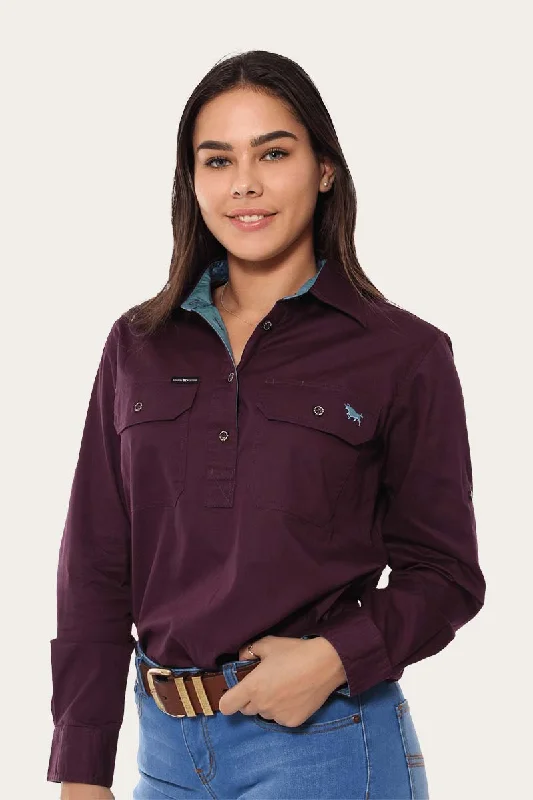 Pentecost River Womens Half Button Work Shirt - Aubergine