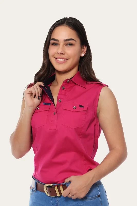 Pentecost River Womens Sleeveless Half Button Work Shirt - Magenta