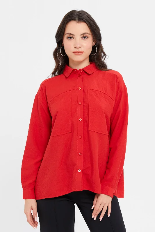 Women Red Oversize Shirt