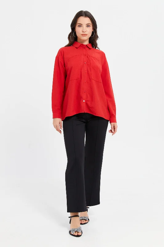 Women Red Oversize Shirt