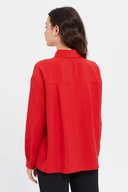 Women Red Oversize Shirt