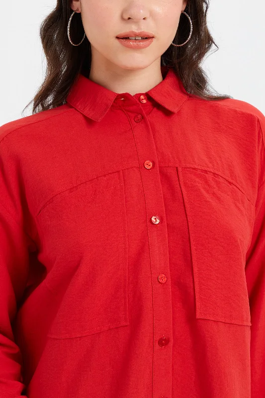 Women Red Oversize Shirt