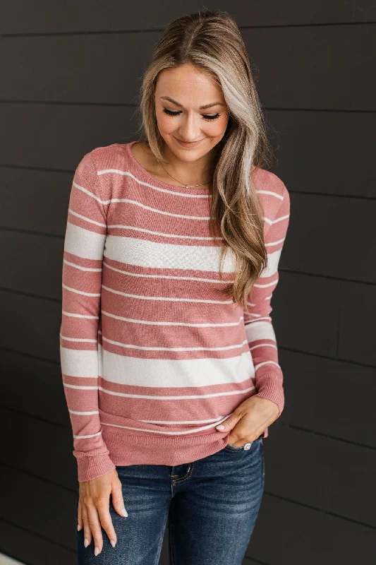 Roll With It Striped Sweater- Rose Pink