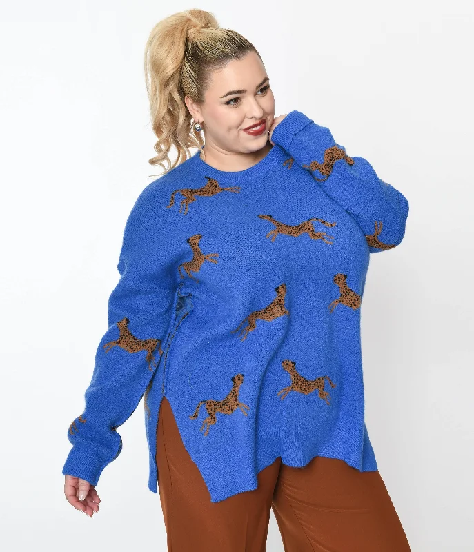 Royal Blue & Cheetah Oversize Sweater