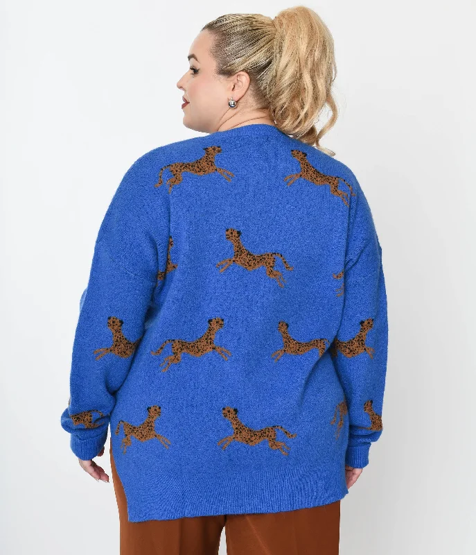 Royal Blue & Cheetah Oversize Sweater