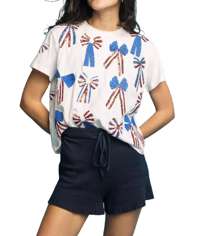 Scattered Bow Tee In White/red/blue