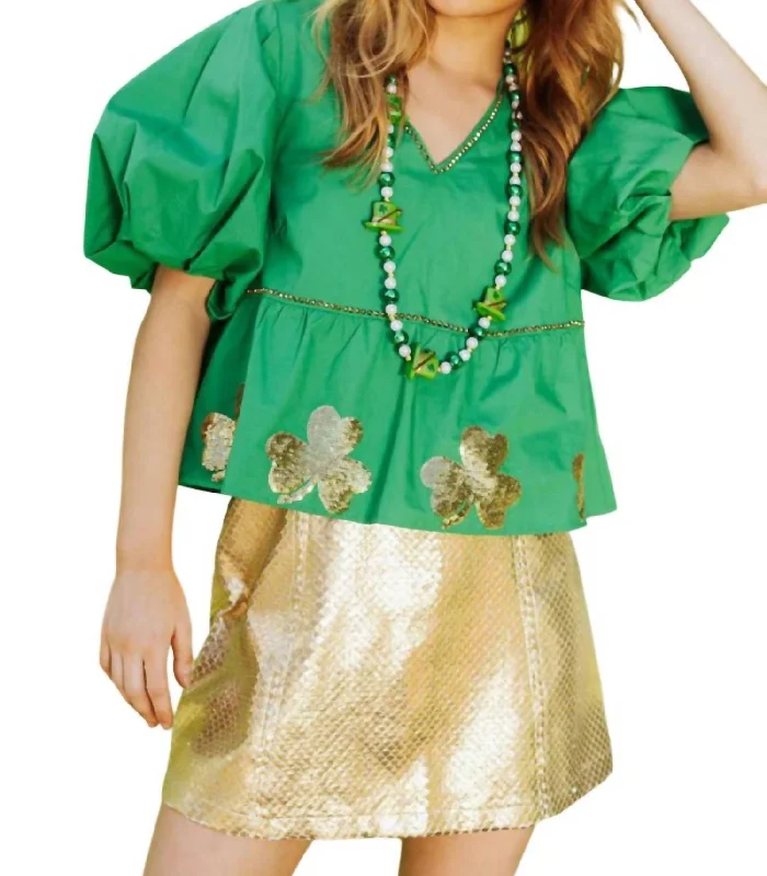 Shamrock Peplum Top In Green