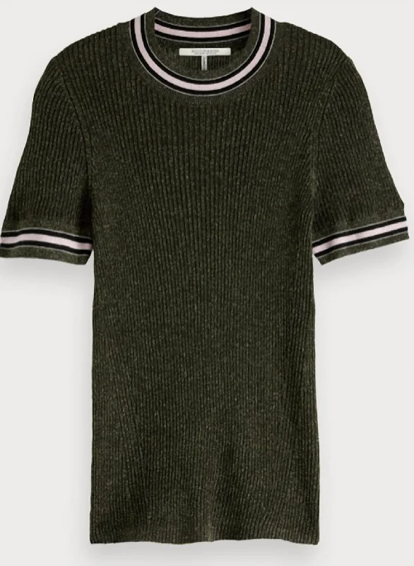 Short Sleeve Lurex Knit Tee In Green