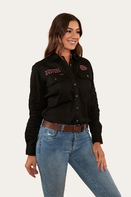 Signature Jillaroo Womens Full Button Work Shirt - Black/Melon