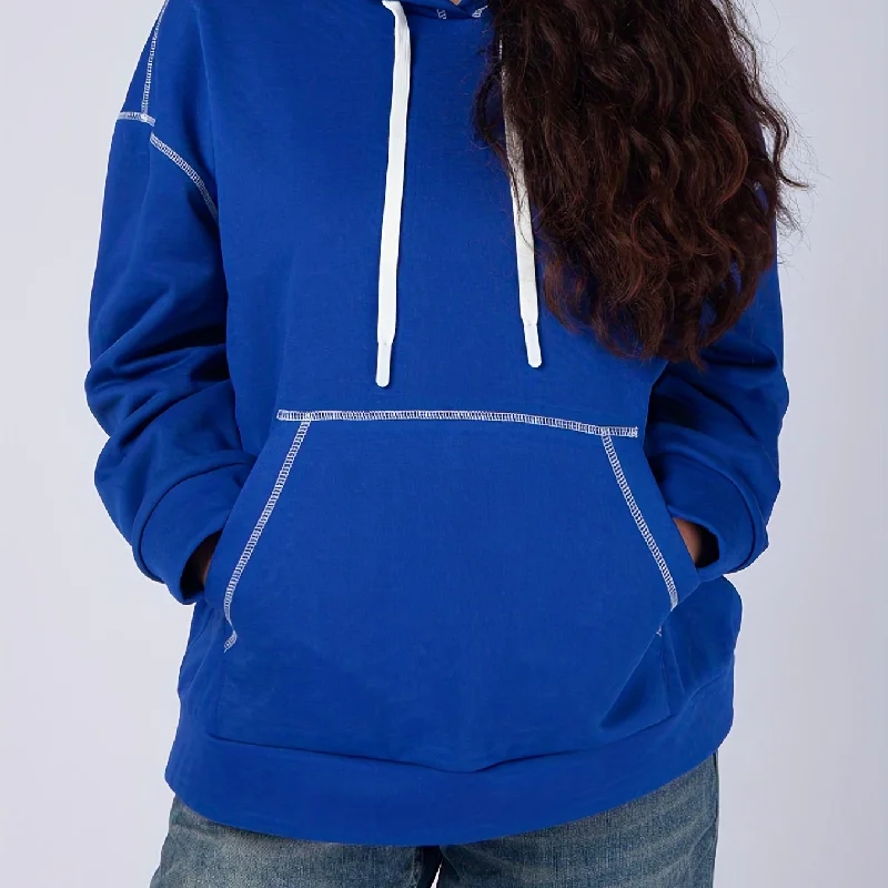 Sixsr Plus Size Casual Sweatshirt, Women's Plus Solid Pipping Long Sleeve Drawstring Hoodie