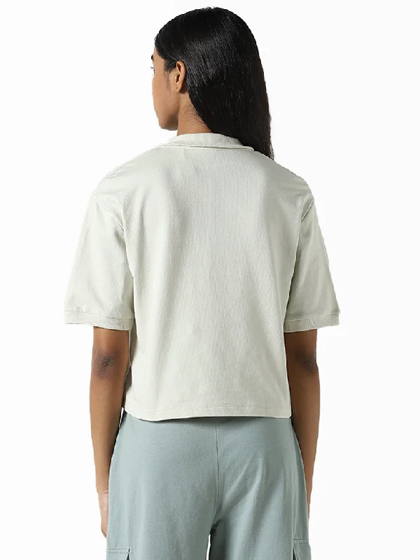 Studiofit Off-White Cotton Collared T-Shirt