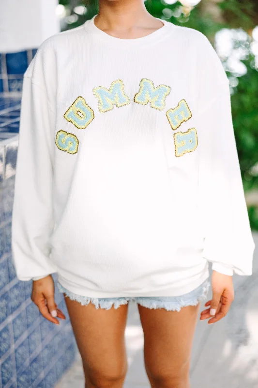 Summer White Varsity Corded Sweatshirt