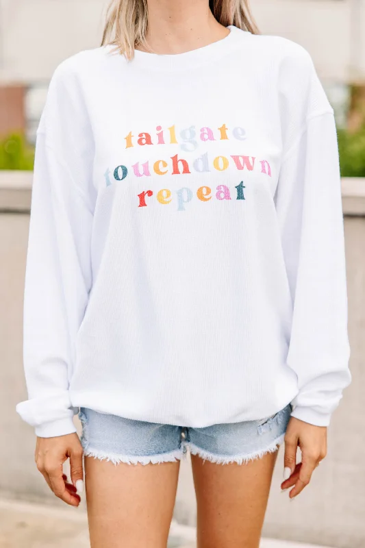 Tailgate Touchdown Repeat White Corded Graphic Sweatshirt