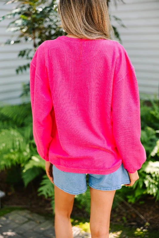 Teach Puff Vinyl Fuchsia Pink Graphic Corded Sweatshirt