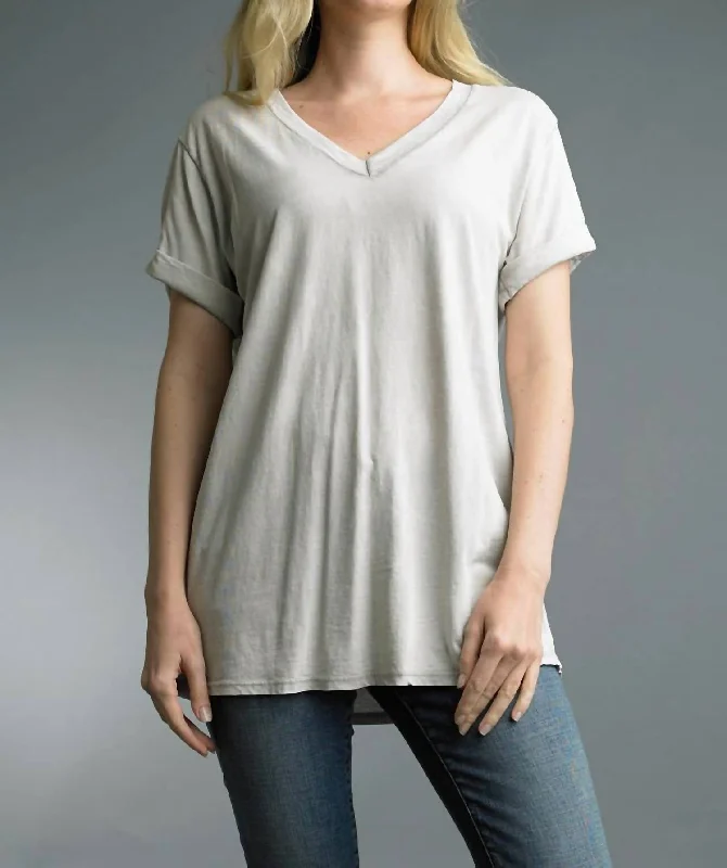 V Neck Soft Tunic Tee In Taupe