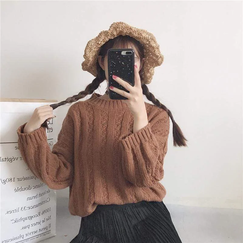 Vintage Round Collar Cable-Knit Sweater