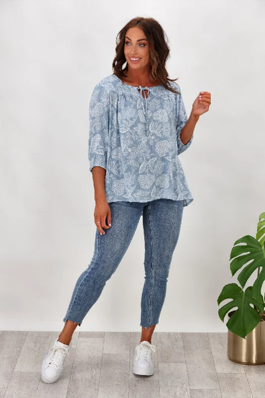 Willow & Tree Bailey Peasant Top Blue Floral