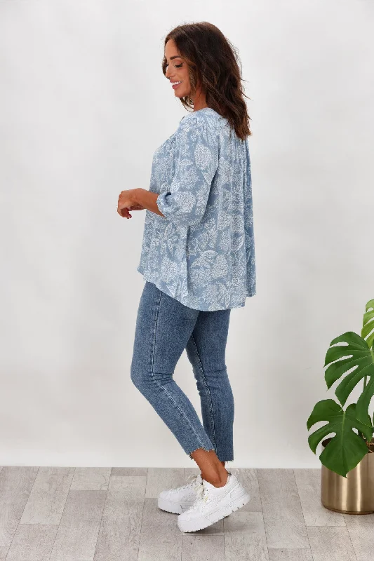 Willow & Tree Bailey Peasant Top Blue Floral