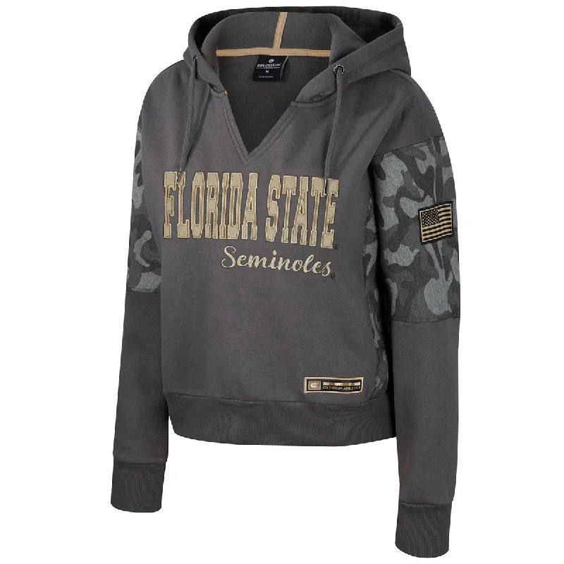 Colosseum Women's Florida State Seminoles Design OHT V-neck Hood - Heather Grey Camo