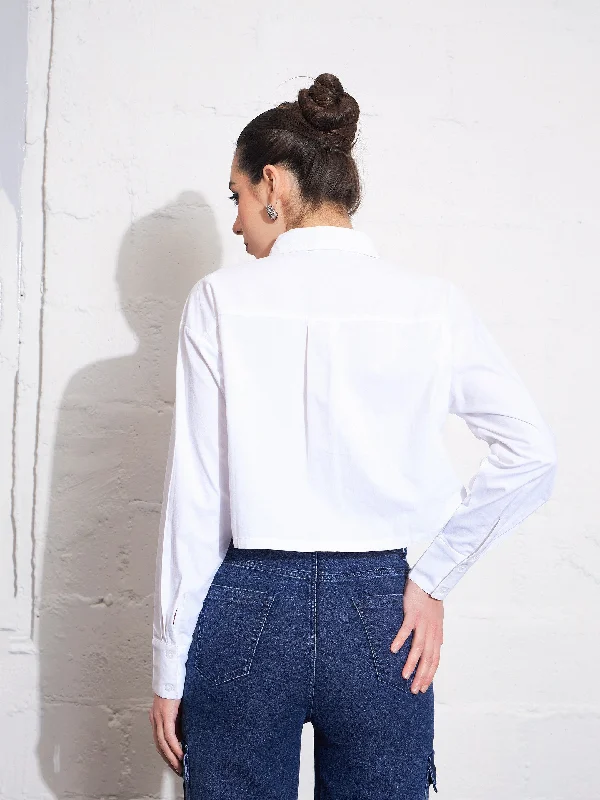 Women White Poplin FIND YOUR PURPOSE Crop Shirt