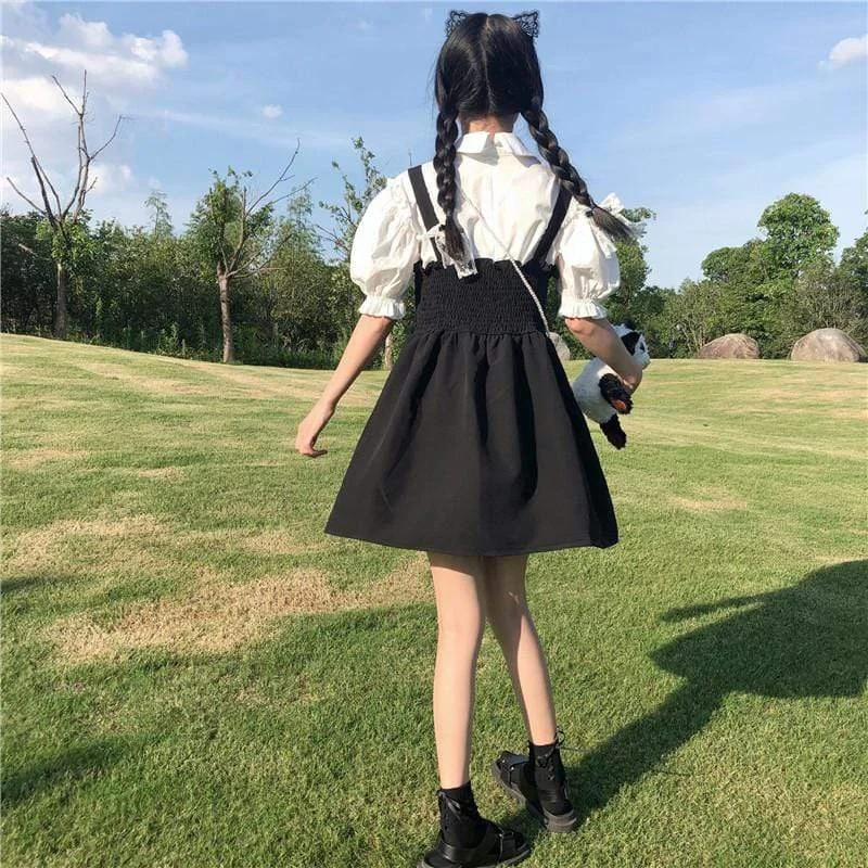 Women's Harajuku Pure Color A-line Overall Dresses