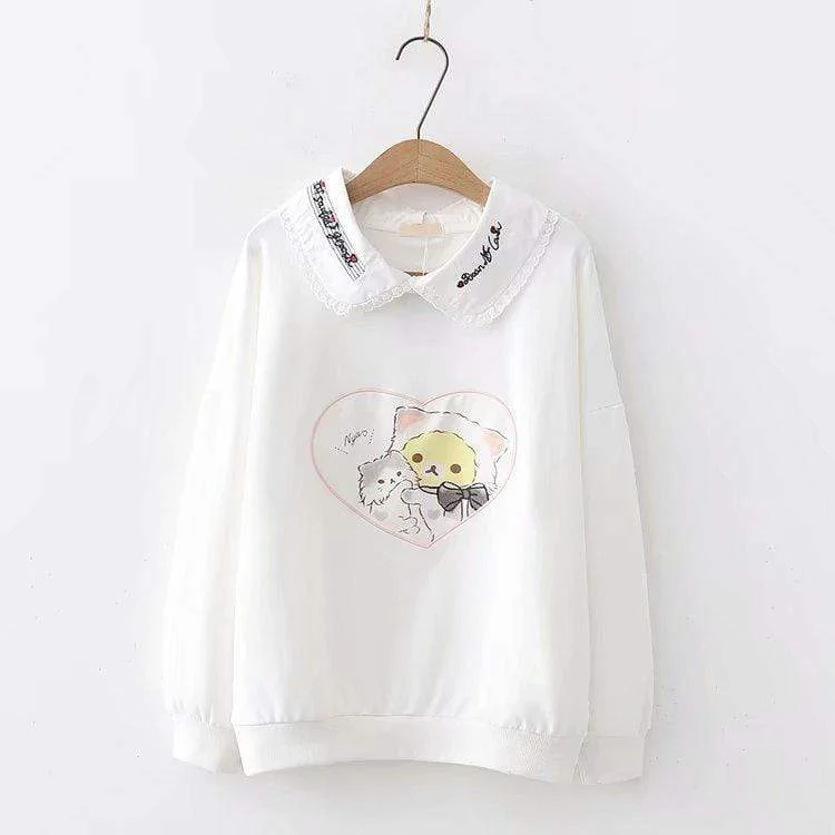 Women's Kawaii Rilakkuma Printed Loose Sweaters Splicing English Embroidered Collar Shirts