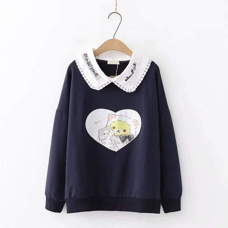 Women's Kawaii Rilakkuma Printed Loose Sweaters Splicing English Embroidered Collar Shirts