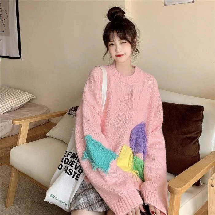 Women's Korean Fashion Contrast Color Sweaters