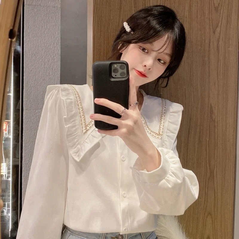 Women's Korean Style Doll Collar Falbala Shirt