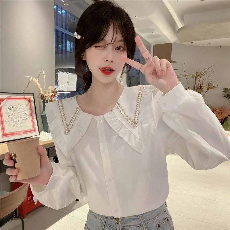 Women's Korean Style Doll Collar Falbala Shirt