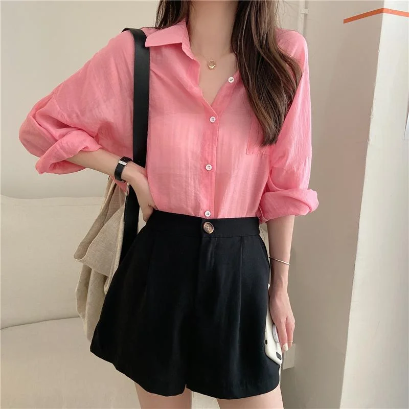 Women's Lovely Pure Color Long Sleeved Shirts