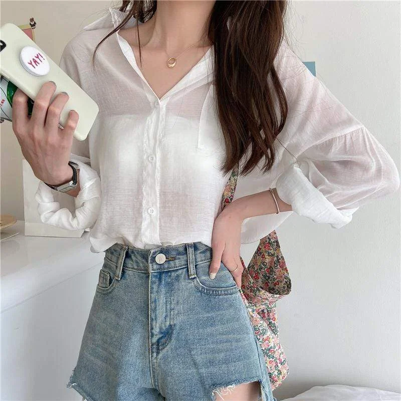 Women's Lovely Pure Color Long Sleeved Shirts