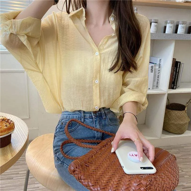 Women's Lovely Pure Color Long Sleeved Shirts