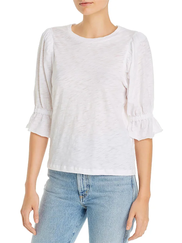 Womens Smocked Pleated Collar T-Shirt