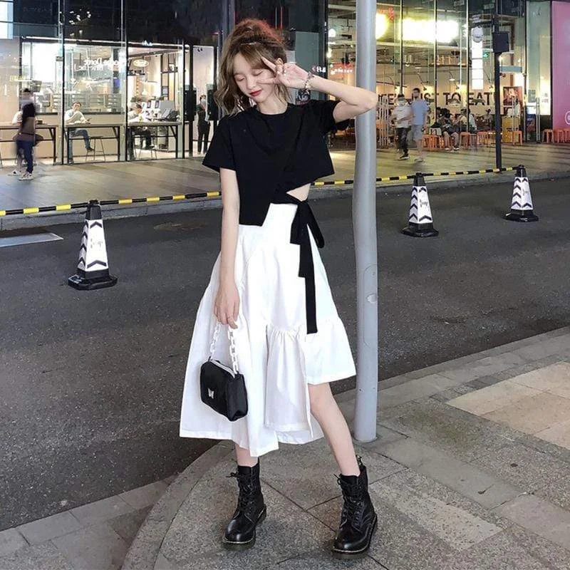 Women's Sweet Asymmetric High-waisted White Skirts